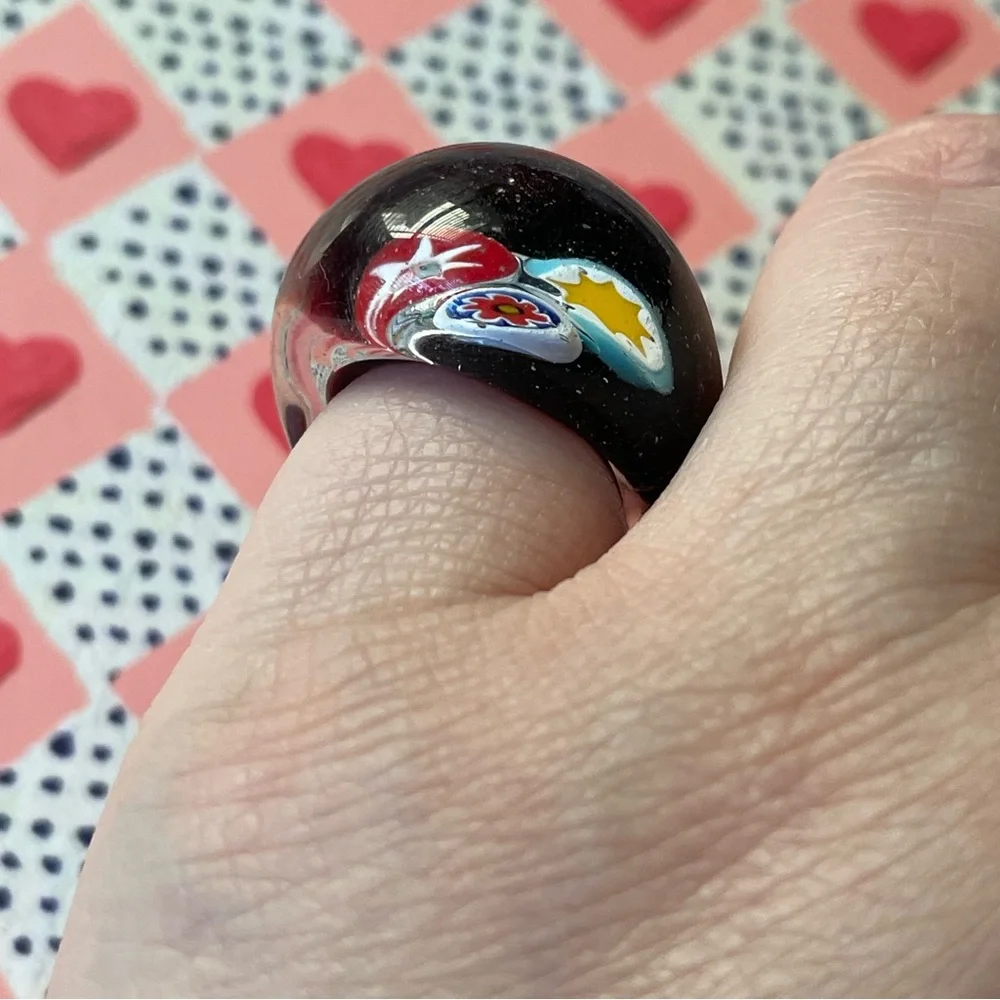 Vintage art glass millefiori trio dome ring sommerso purple sz 4.75